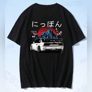 Anime Men’s Car Print Y2k black cotton T-Shirt